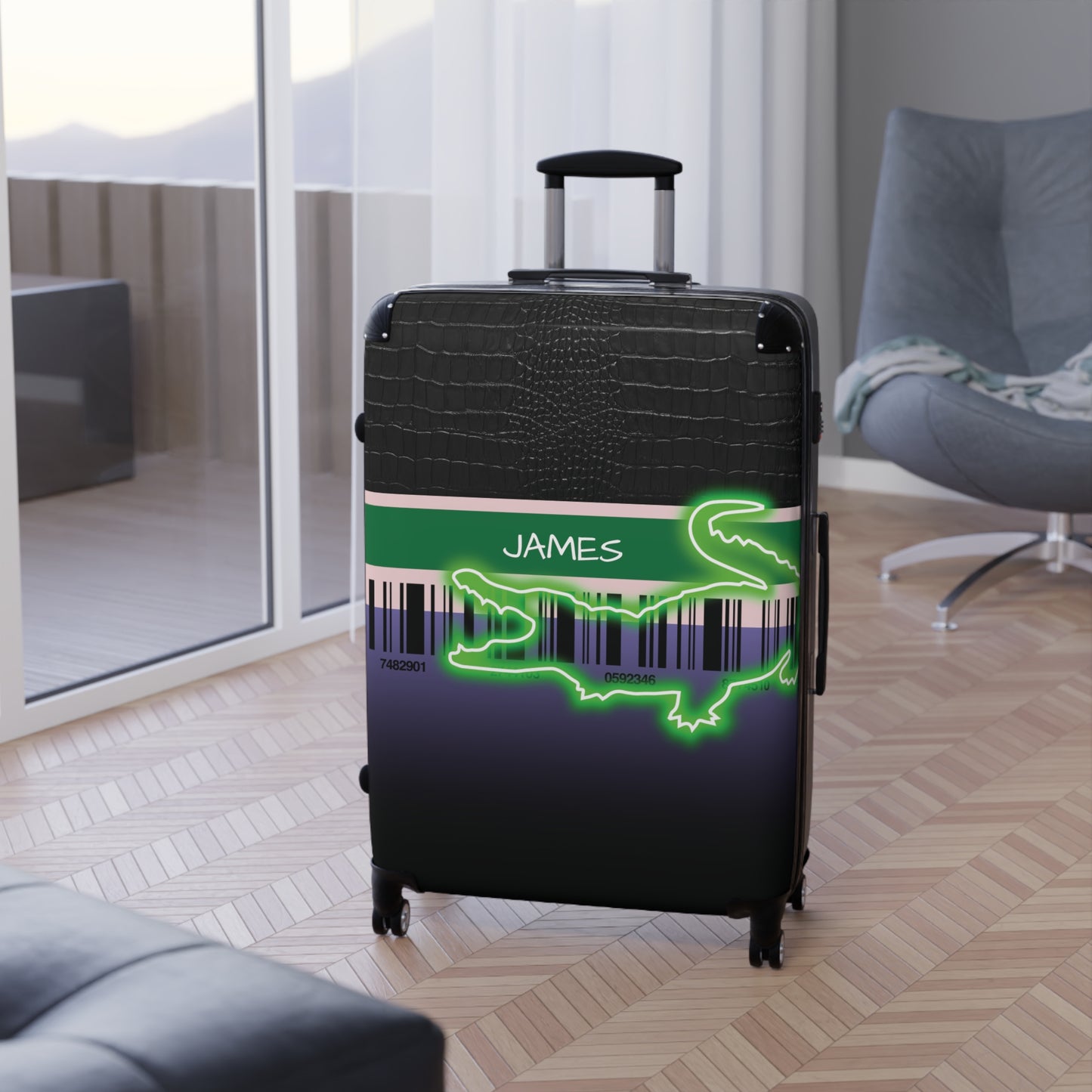 "Neon croc" personalized carry-on luggage