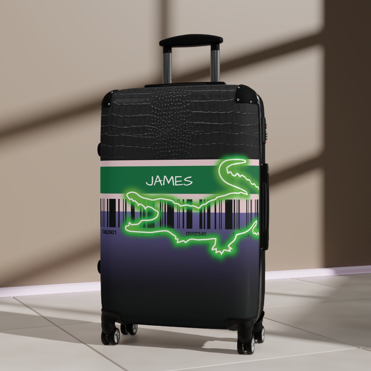 "Neon croc" personalized carry-on luggage