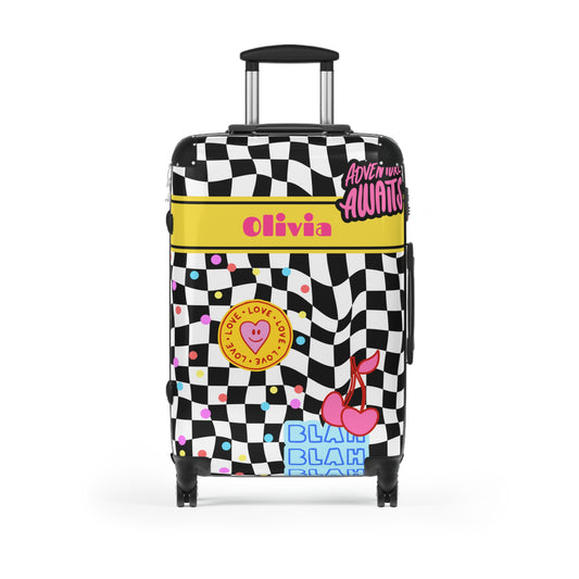 "Adventure awaits" personalized kids’ luggage