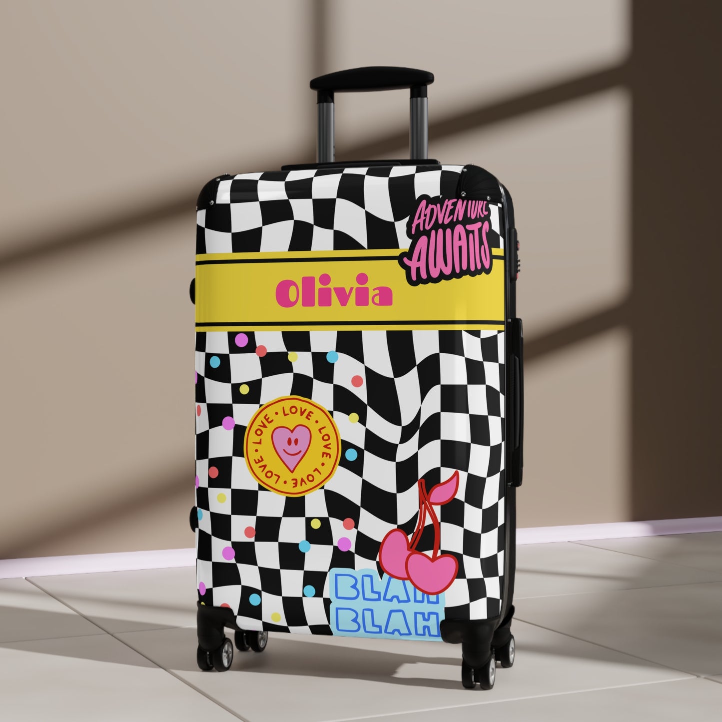 "Adventure awaits" personalized kids’ luggage